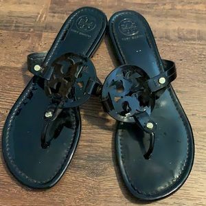 Tory Burch Miller Sandals Black Patent Leather 10M